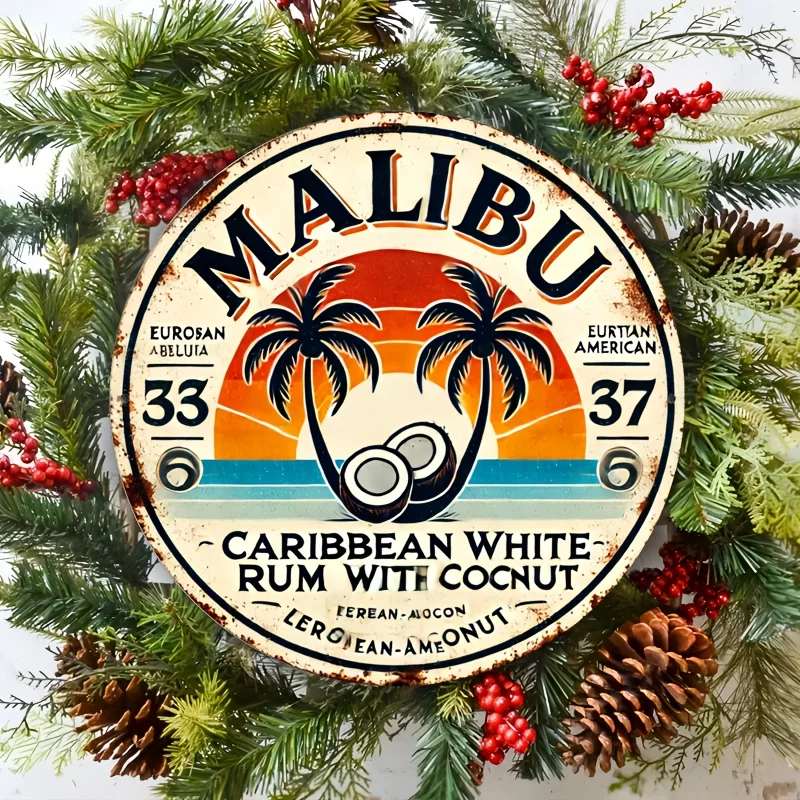 Home Bar Accessories - Vintage Malibu Rum Coconut Aluminum Wall
