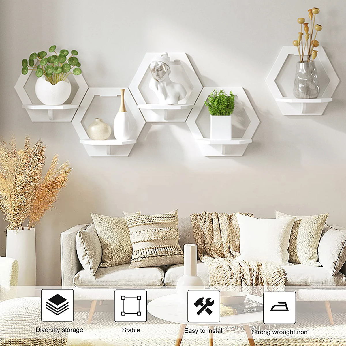 3Pcs Hexagon Wall Shelf Punch  - огляд і ціна Home Bar Shelf